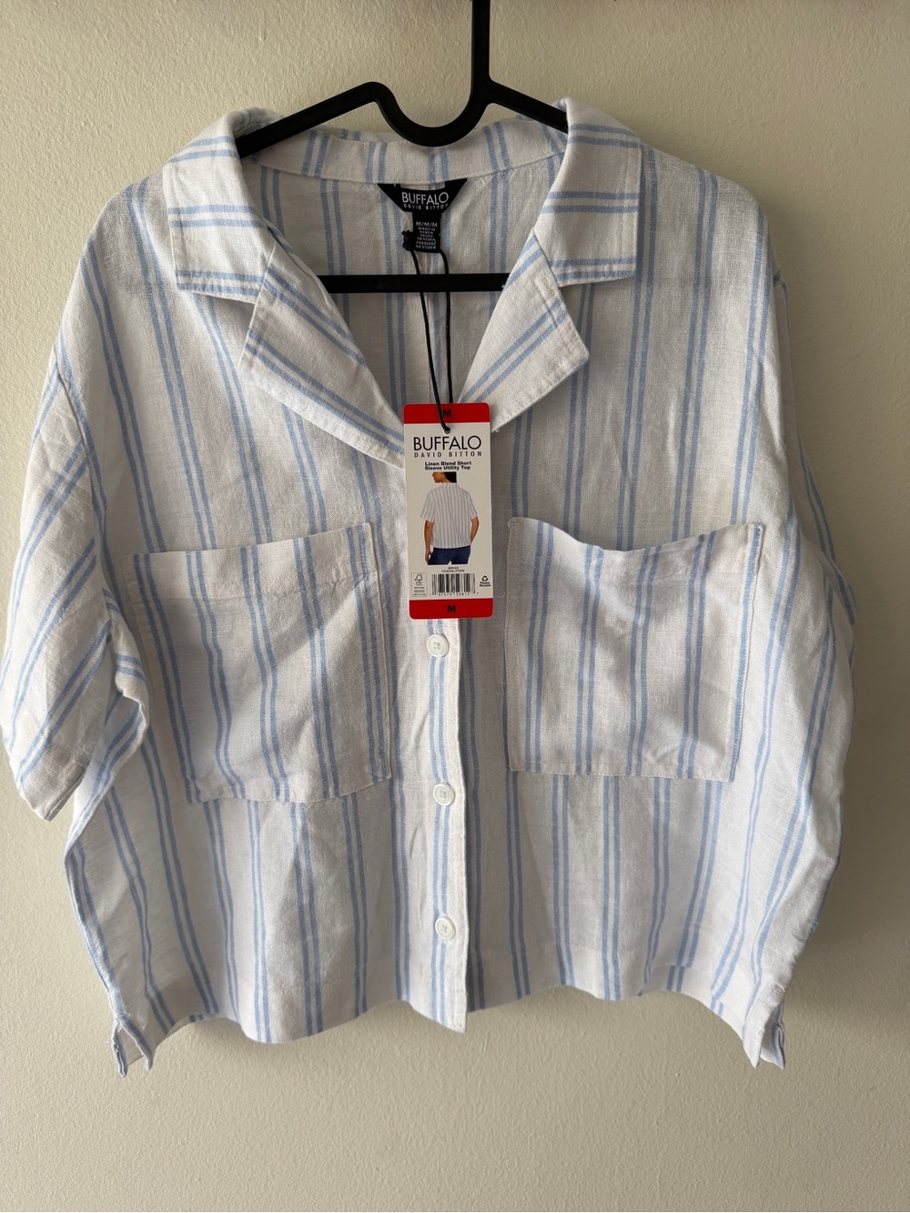 Uniqlo Men's White Shirt with Light Blue Stripes